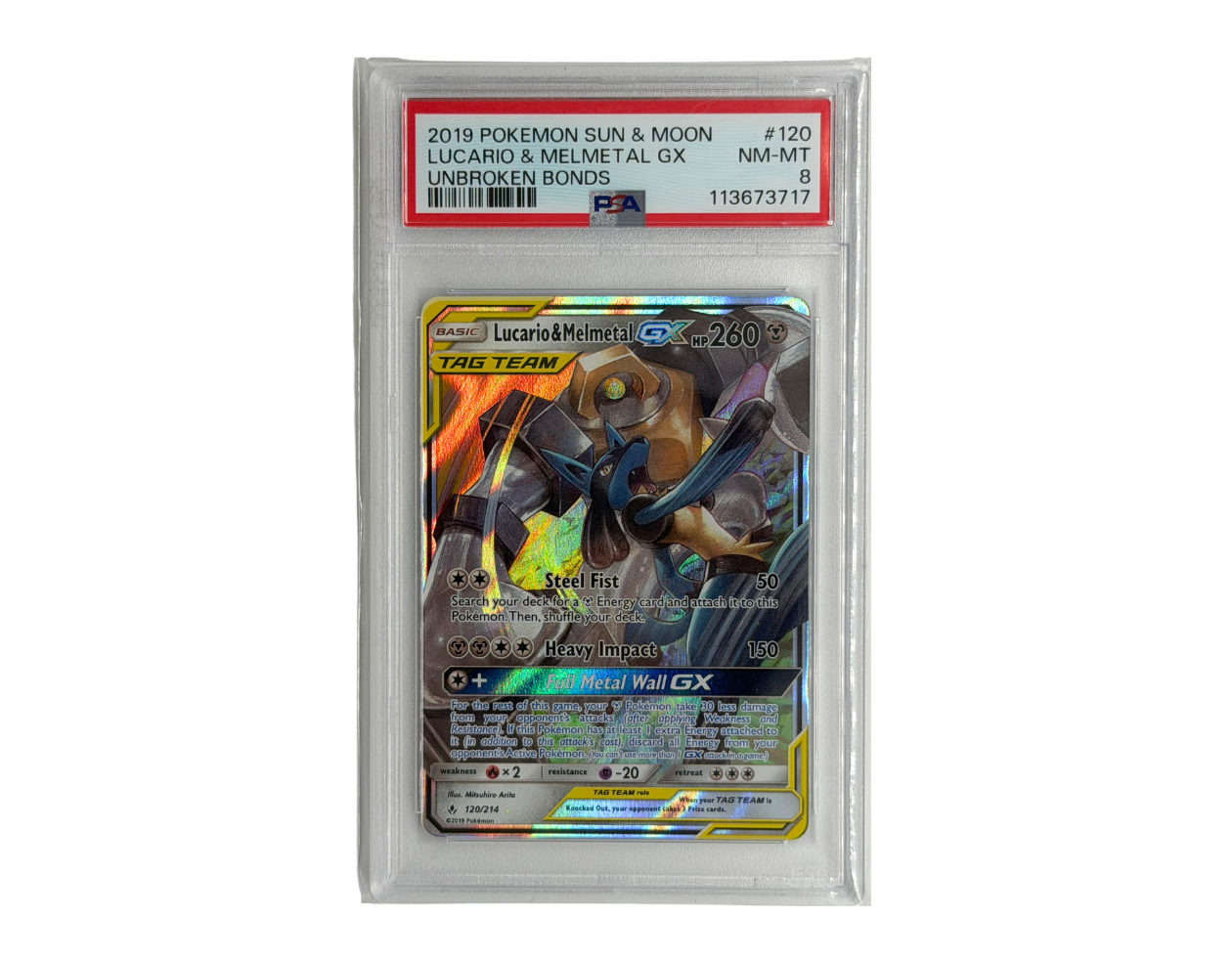 Pokémon Lucario & Melmetal GX (UNB 120) - PSA 8- Unbroken Bonds