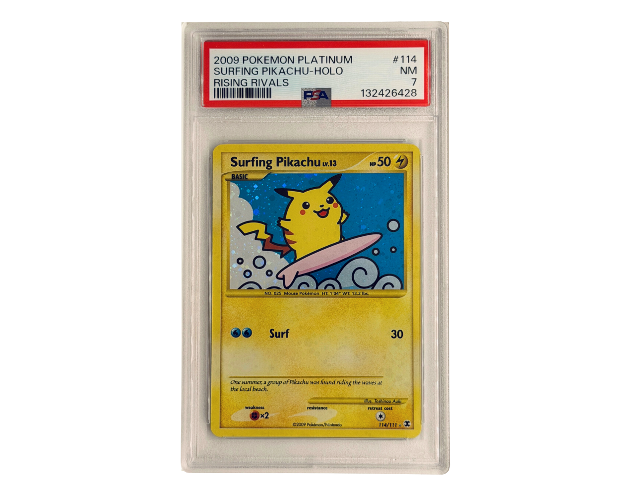 Pokémon Surfing Pikachu Lv.13 (RR 114) - PSA 7-  Rising Rivals