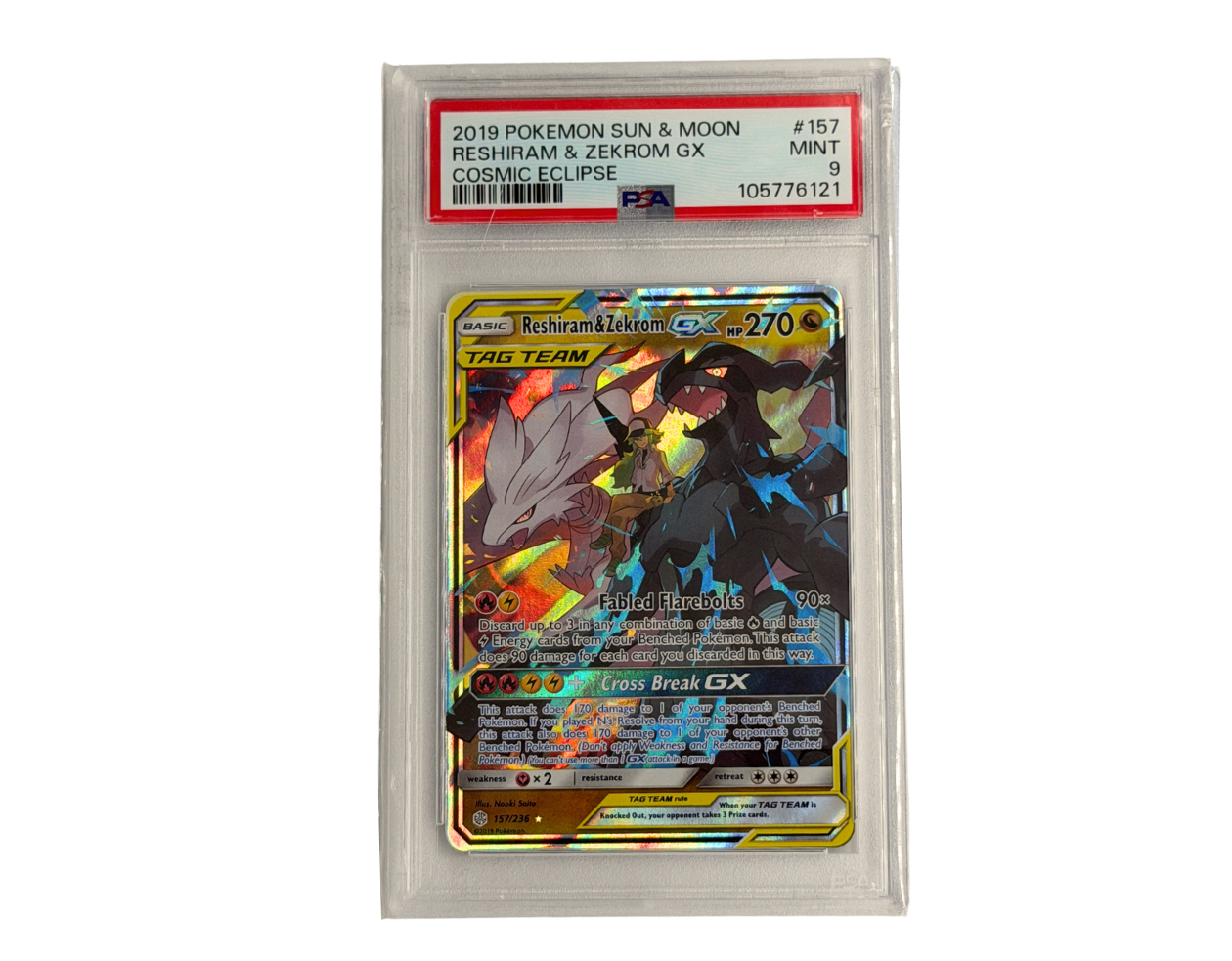 Pokémon Reshiram & Zekrom GX (CEC 157) - PSA 9 - Cosmic Eclipse