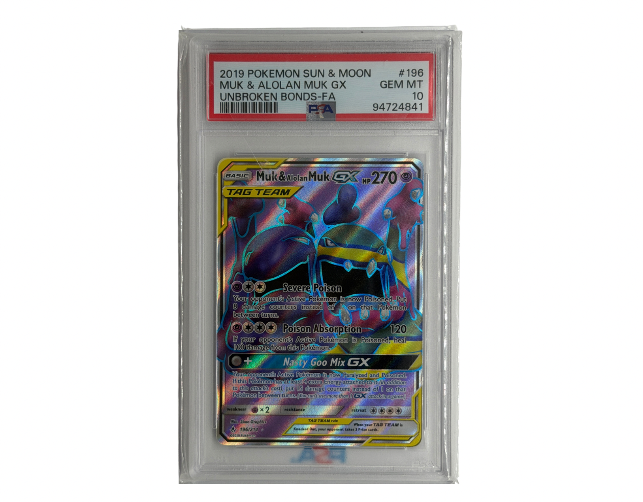 Pokémon Muk & Alolan Muk GX (UNB 196) - PSA 10 - Unbroken Bonds