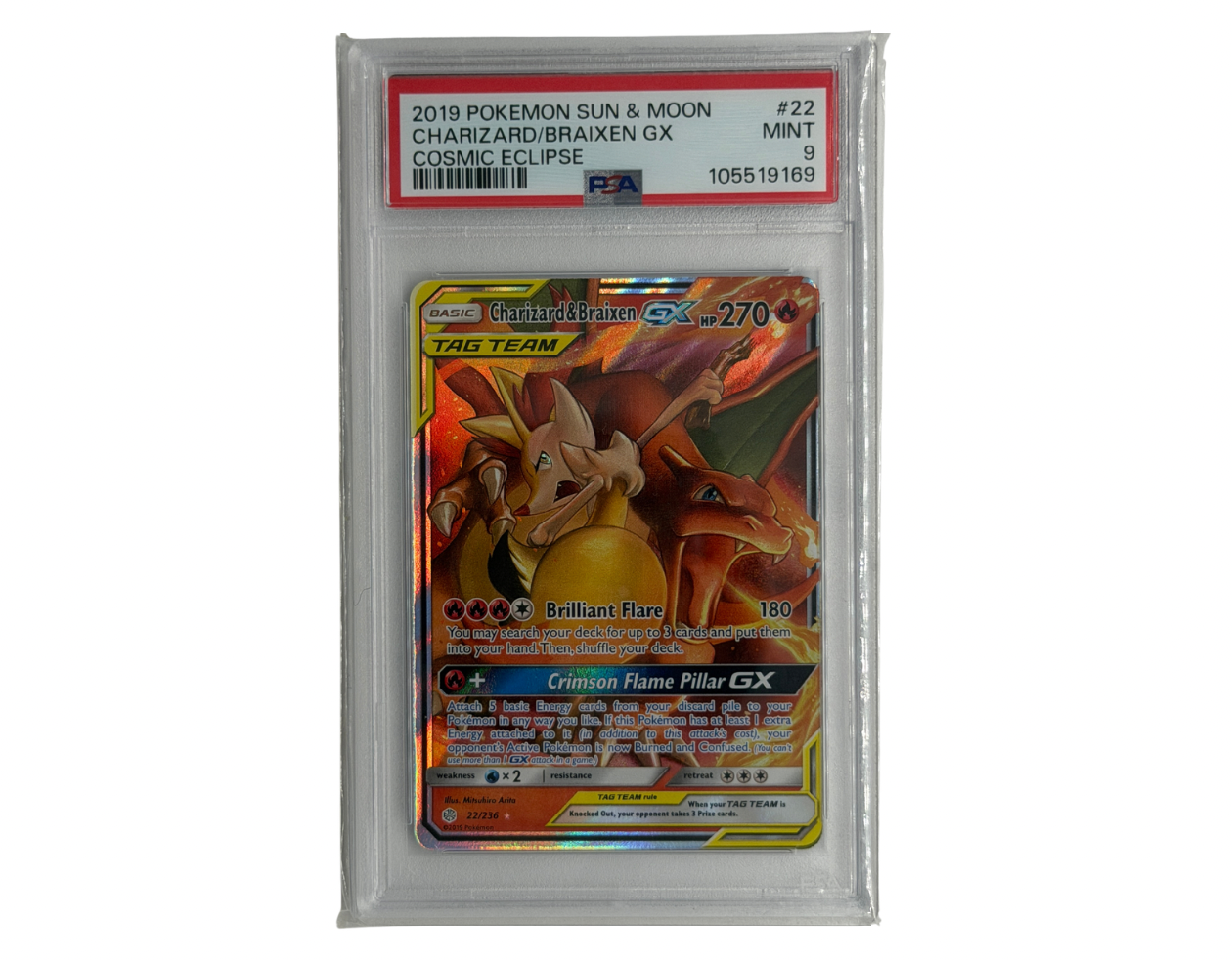 Pokémon Charizard & Braixen GX (CEC 22) - PSA 9 - Cosmic Eclipse