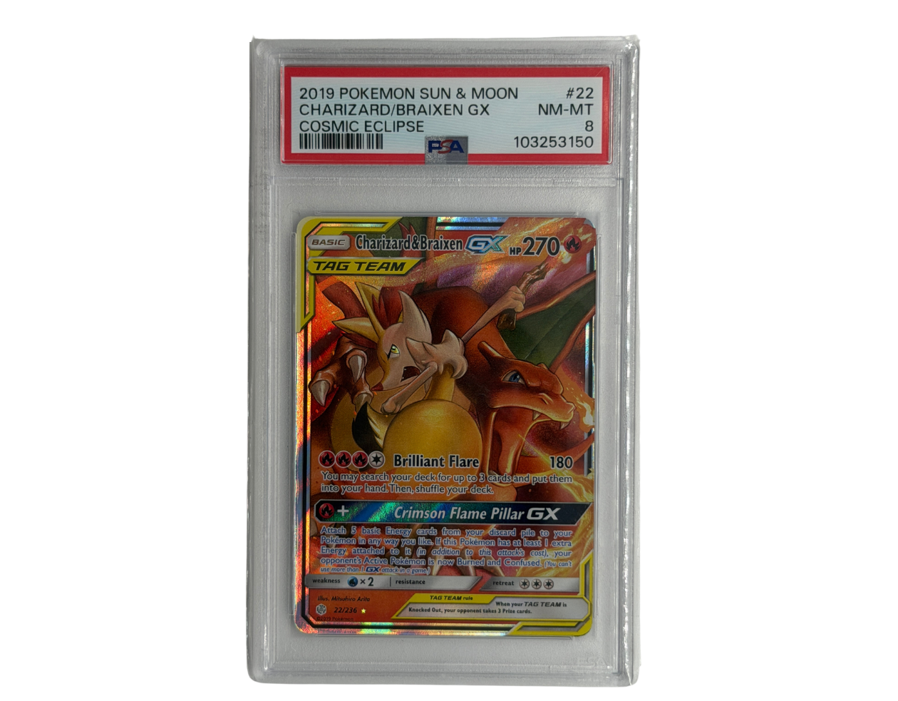 Pokémon Charizard & Braixen GX (CEC 22) - PSA 8 - Cosmic Eclipse