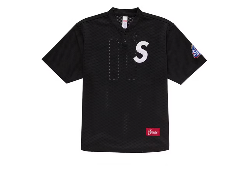 Supreme S Logo Baseball Henley Black