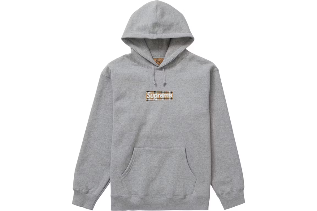 Supreme Burberry Box Logo Hooded Sweatshirt Heather Grey