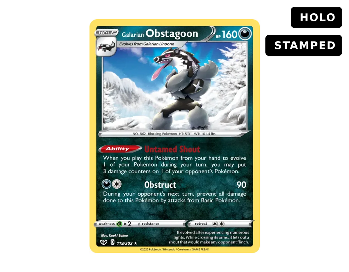 Galarian Obstagoon SS 119/202 (Sword & Shield) - Holo - Stamped
