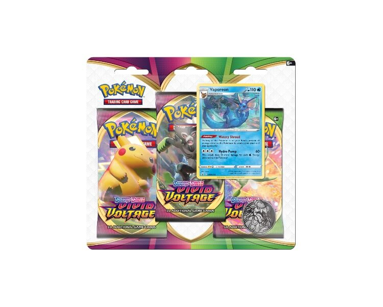 Pokémon TCG: Sword & Shield - Vivid Voltage 3 Pack Blister (Vaporeon)