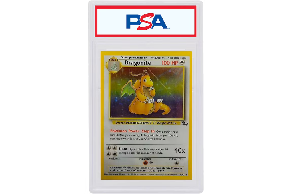 Dragonite-Holo 1999 Pokemon TCG Fossil #4/62, PSA 7