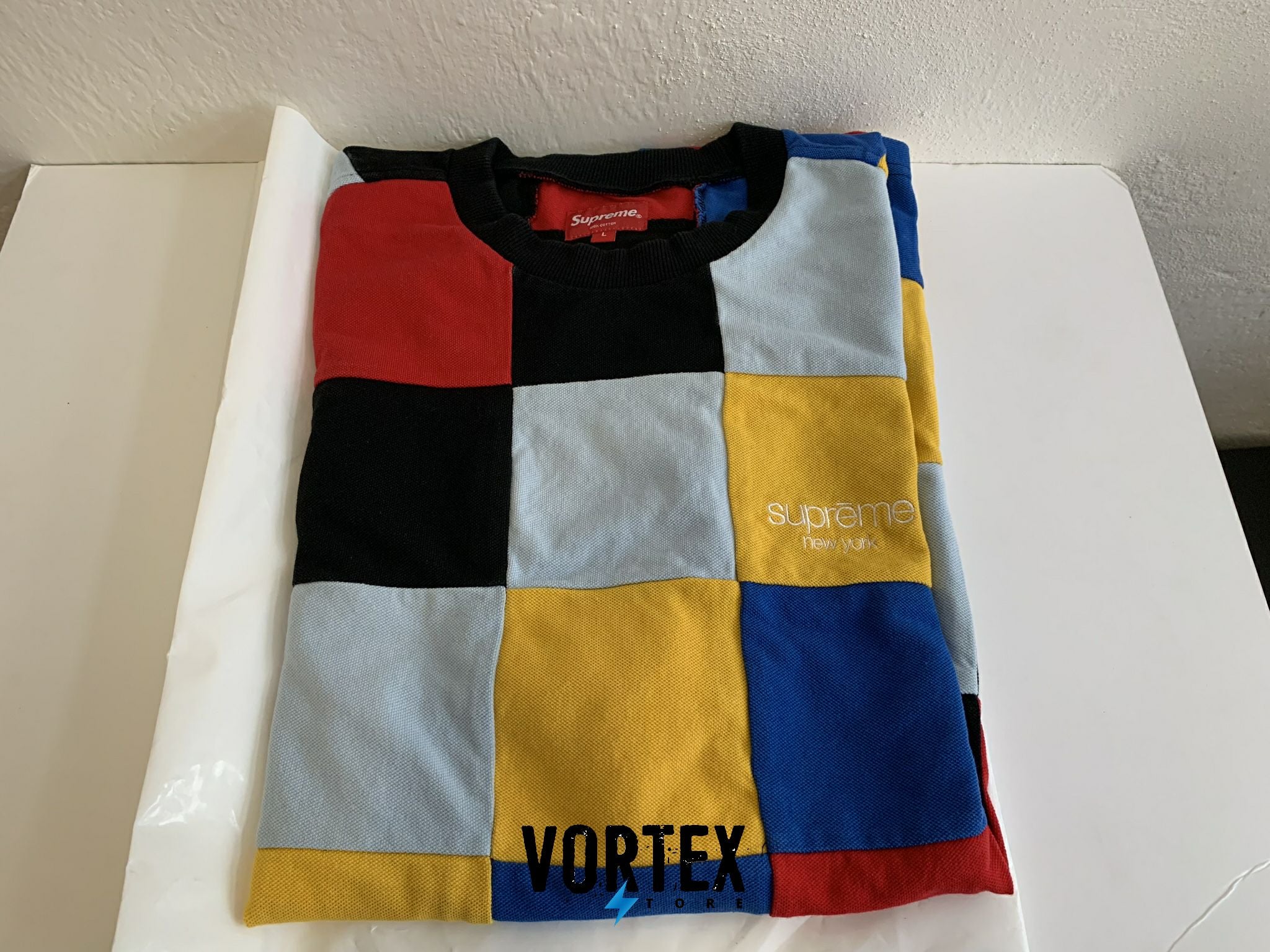 Supreme Patchwork Pique Tee Red/Yellow/Blue
