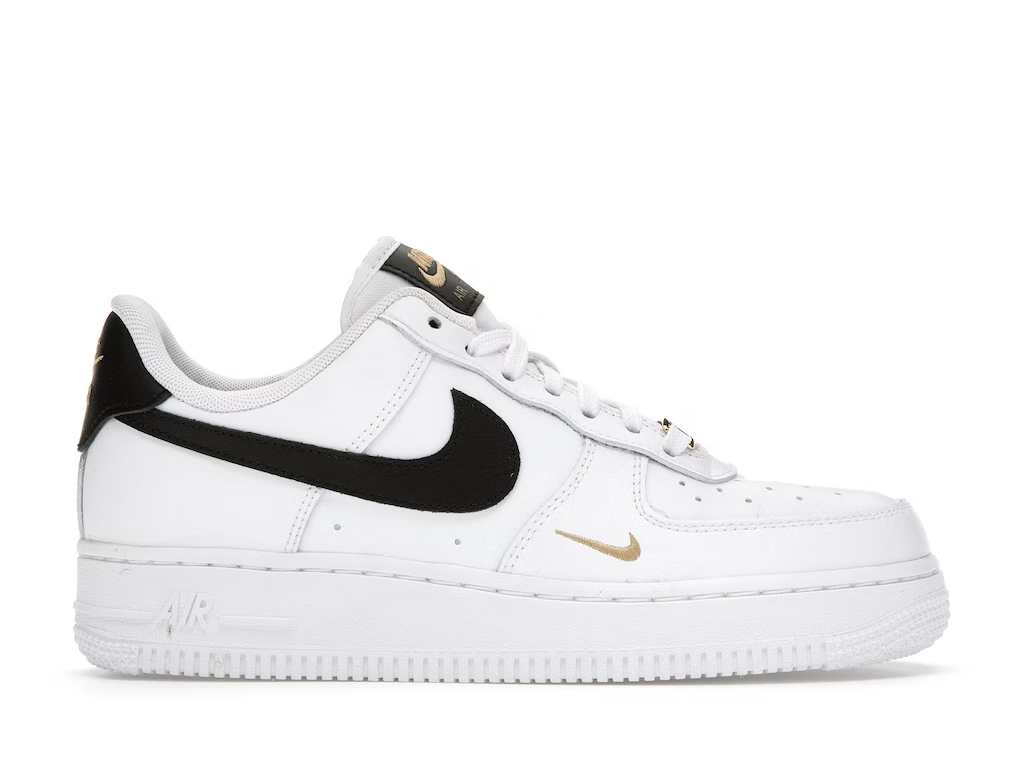 Nike Air Force 1 Low '07 Essential White Black Gold Mini Swoosh (Women's)